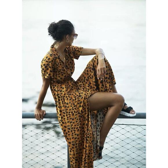 ANTHROPOLOGIE Porridge Vianne Maxi Shirt Dress Cheetah Animal Print Size 2 - Picture 13 of 16